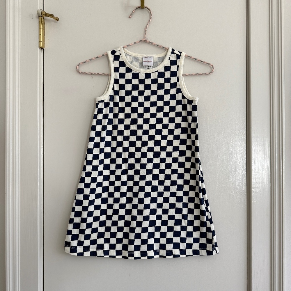 Mini Boden Sleeveless Tank Top Dress in Navy checker girls size 6-7